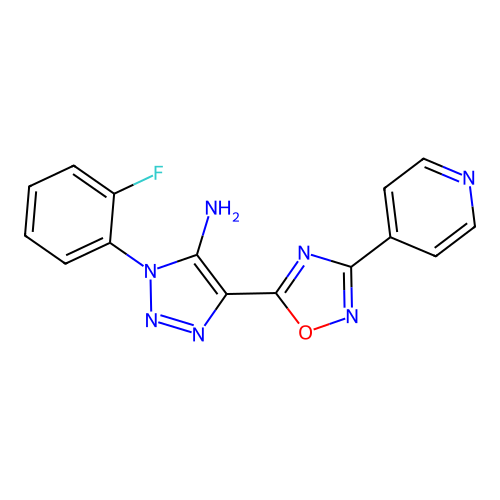 1-(2-fluorophenyl)-4-[3-(pyridin-4-yl)-1,2,4-oxadiazol-5-yl]-1H-1,2,3-triazol-5-amine structure