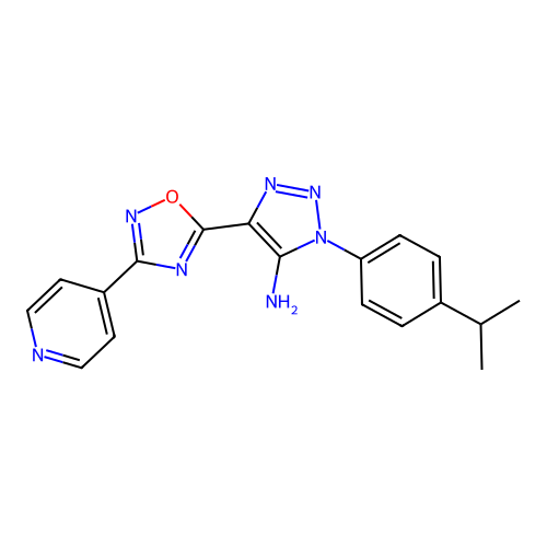 1-[4-(propan-2-yl)phenyl]-4-[3-(pyridin-4-yl)-1,2,4-oxadiazol-5-yl]-1H-1,2,3-triazol-5-amine structure