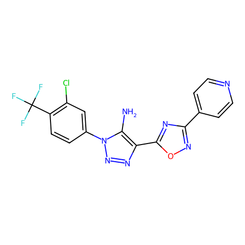 1-[3-chloro-4-(trifluoromethyl)phenyl]-4-[3-(pyridin-4-yl)-1,2,4-oxadiazol-5-yl]-1H-1,2,3-triazol-5-amine structure