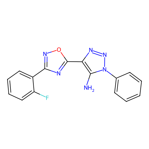 5-[3-(2-Fluorophenyl)-1,2,4-oxadiazol-5-yl]-3-phenyltriazol-4-amine structure