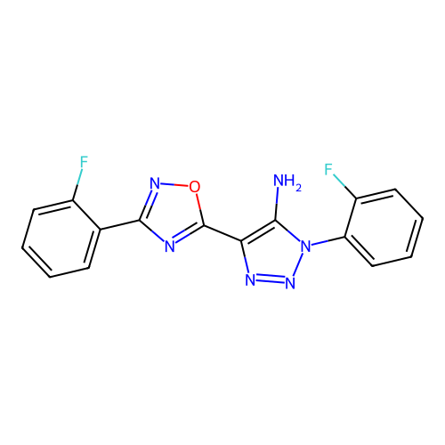 1-(2-fluorophenyl)-4-[3-(2-fluorophenyl)-1,2,4-oxadiazol-5-yl]-1H-1,2,3-triazol-5-amine structure