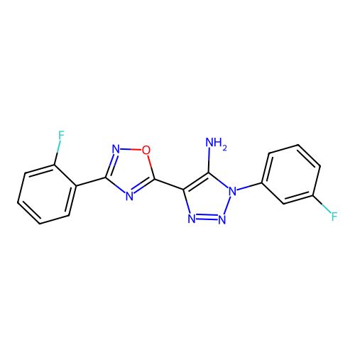 1-(3-fluorophenyl)-4-[3-(2-fluorophenyl)-1,2,4-oxadiazol-5-yl]-1H-1,2,3-triazol-5-amine structure