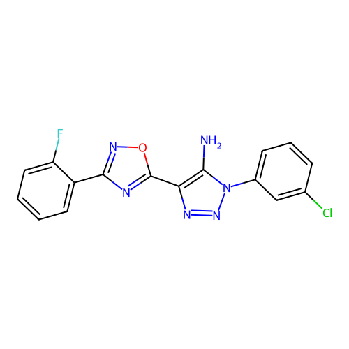 1-(3-chlorophenyl)-4-[3-(2-fluorophenyl)-1,2,4-oxadiazol-5-yl]-1H-1,2,3-triazol-5-amine structure