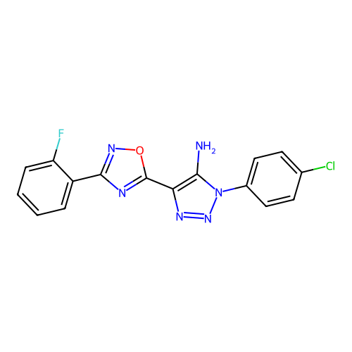 1-(4-chlorophenyl)-4-[3-(2-fluorophenyl)-1,2,4-oxadiazol-5-yl]-1H-1,2,3-triazol-5-amine structure