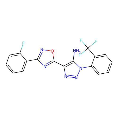 4-[3-(2-fluorophenyl)-1,2,4-oxadiazol-5-yl]-1-[2-(trifluoromethyl)phenyl]-1H-1,2,3-triazol-5-amine structure