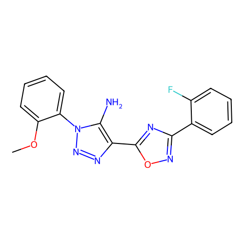 4-[3-(2-fluorophenyl)-1,2,4-oxadiazol-5-yl]-1-(2-methoxyphenyl)-1H-1,2,3-triazol-5-amine structure
