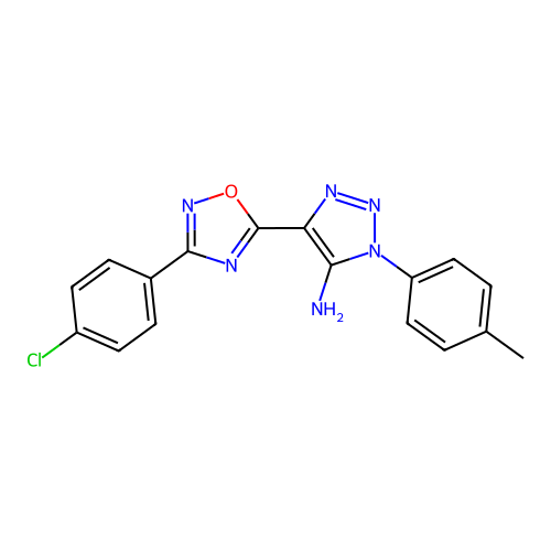 4-[3-(4-chlorophenyl)-1,2,4-oxadiazol-5-yl]-1-(4-methylphenyl)-1H-1,2,3-triazol-5-amine structure