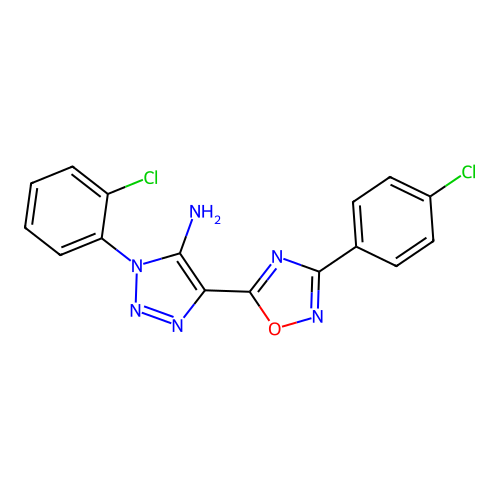 1-(2-chlorophenyl)-4-[3-(4-chlorophenyl)-1,2,4-oxadiazol-5-yl]-1H-1,2,3-triazol-5-amine structure