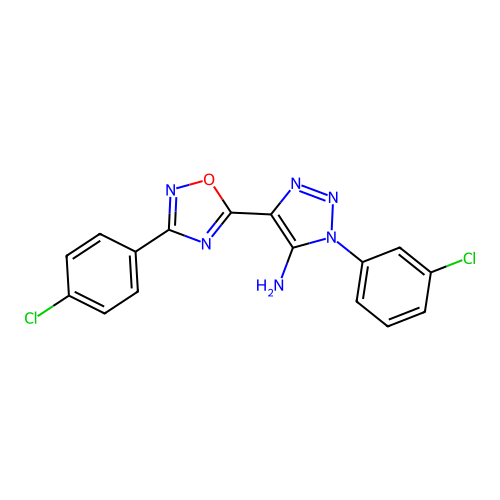 1-(3-chlorophenyl)-4-[3-(4-chlorophenyl)-1,2,4-oxadiazol-5-yl]-1H-1,2,3-triazol-5-amine structure