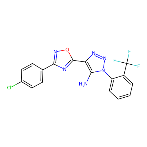 4-[3-(4-chlorophenyl)-1,2,4-oxadiazol-5-yl]-1-[2-(trifluoromethyl)phenyl]-1H-1,2,3-triazol-5-amine structure