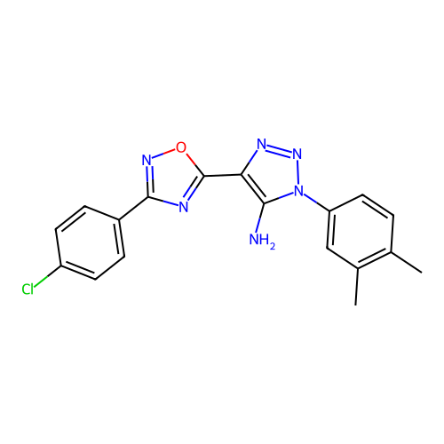 4-[3-(4-chlorophenyl)-1,2,4-oxadiazol-5-yl]-1-(3,4-dimethylphenyl)-1H-1,2,3-triazol-5-amine structure