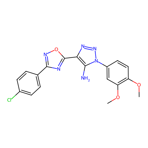 4-[3-(4-chlorophenyl)-1,2,4-oxadiazol-5-yl]-1-(3,4-dimethoxyphenyl)-1H-1,2,3-triazol-5-amine structure