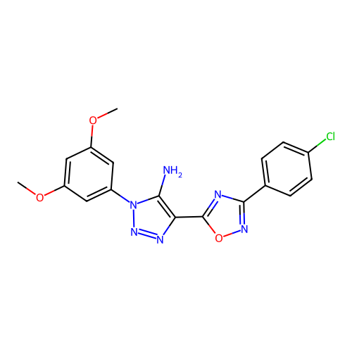 4-[3-(4-chlorophenyl)-1,2,4-oxadiazol-5-yl]-1-(3,5-dimethoxyphenyl)-1H-1,2,3-triazol-5-amine structure