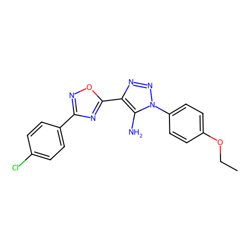 4-[3-(4-chlorophenyl)-1,2,4-oxadiazol-5-yl]-1-(4-ethoxyphenyl)-1H-1,2,3-triazol-5-amine structure