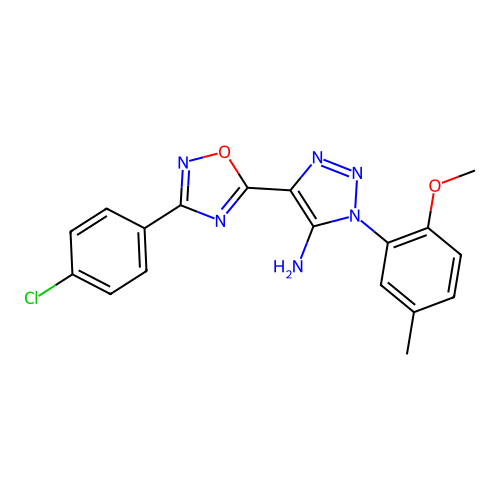 4-[3-(4-chlorophenyl)-1,2,4-oxadiazol-5-yl]-1-(2-methoxy-5-methylphenyl)-1H-1,2,3-triazol-5-amine structure
