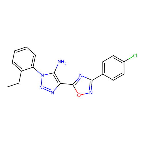 4-[3-(4-chlorophenyl)-1,2,4-oxadiazol-5-yl]-1-(2-ethylphenyl)-1H-1,2,3-triazol-5-amine structure