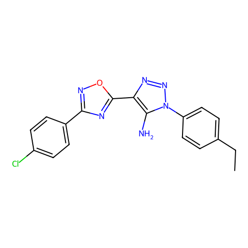 4-[3-(4-chlorophenyl)-1,2,4-oxadiazol-5-yl]-1-(4-ethylphenyl)-1H-1,2,3-triazol-5-amine structure