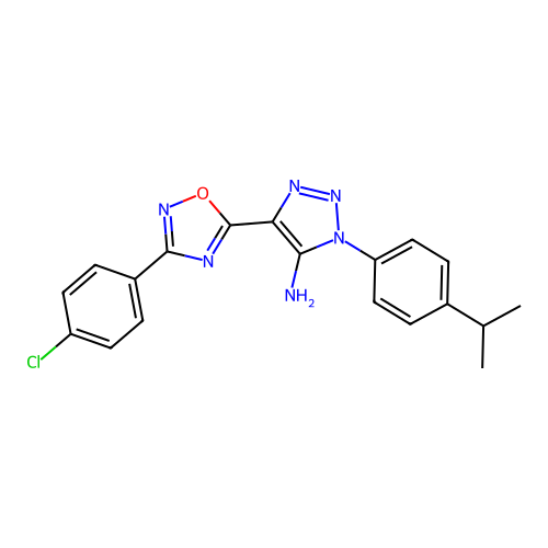 4-[3-(4-chlorophenyl)-1,2,4-oxadiazol-5-yl]-1-[4-(propan-2-yl)phenyl]-1H-1,2,3-triazol-5-amine structure