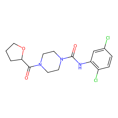 N-(2,5-dichlorophenyl)-4-(oxolane-2-carbonyl)piperazine-1-carboxamide structure