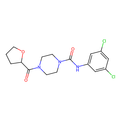 N-(3,5-dichlorophenyl)-4-(oxolane-2-carbonyl)piperazine-1-carboxamide structure
