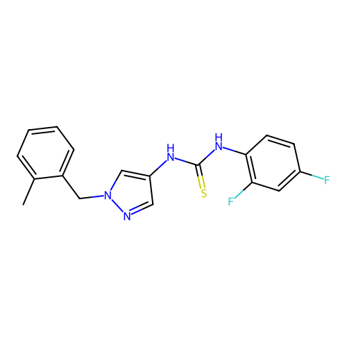1-(2,4-Difluorophenyl)-3-[1-[(2-methylphenyl)methyl]pyrazol-4-yl]thiourea structure