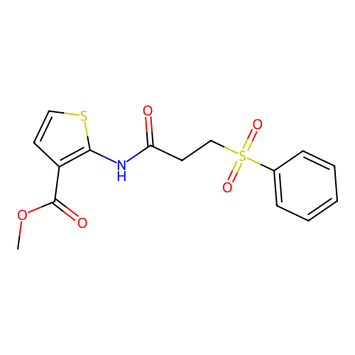 Methyl 2-(3-(phenylsulfonyl)propanamido)thiophene-3-carboxylate structure