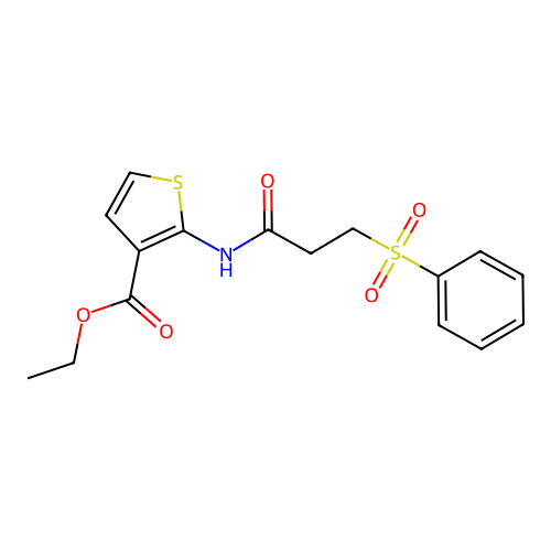 Ethyl 2-(3-(phenylsulfonyl)propanamido)thiophene-3-carboxylate structure