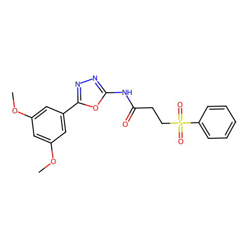 3-(benzenesulfonyl)-N-[5-(3,5-dimethoxyphenyl)-1,3,4-oxadiazol-2-yl]propanamide structure