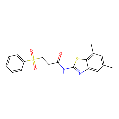 3-(benzenesulfonyl)-N-(5,7-dimethyl-1,3-benzothiazol-2-yl)propanamide structure