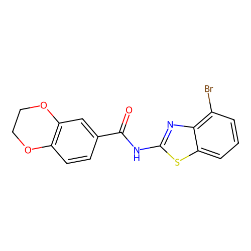 N-(4-bromo-1,3-benzothiazol-2-yl)-2,3-dihydro-1,4-benzodioxin-6-carboxamide structure