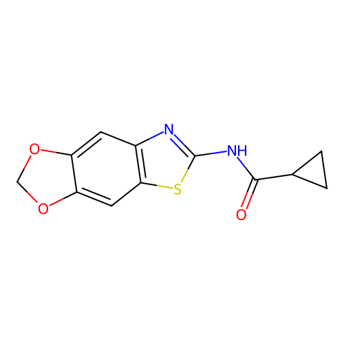 N-([1,3]dioxolo[4,5-f][1,3]benzothiazol-6-yl)cyclopropanecarboxamide structure