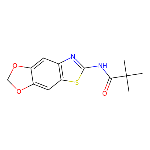 N-([1,3]dioxolo[4,5-f][1,3]benzothiazol-6-yl)-2,2-dimethylpropanamide structure