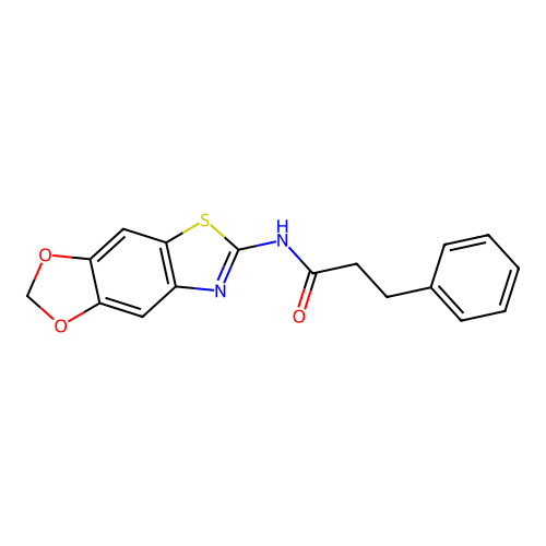 N-([1,3]dioxolo[4,5-f][1,3]benzothiazol-6-yl)-3-phenylpropanamide structure