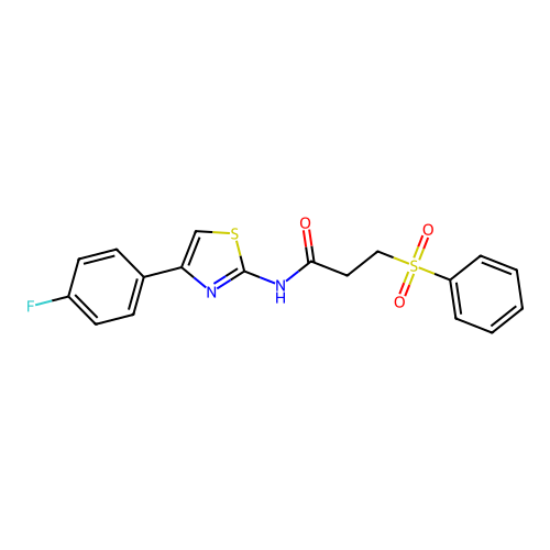 3-(benzenesulfonyl)-N-[4-(4-fluorophenyl)-1,3-thiazol-2-yl]propanamide structure