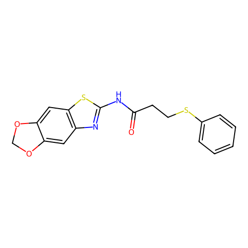N-([1,3]dioxolo[4,5-f][1,3]benzothiazol-6-yl)-3-phenylsulfanylpropanamide structure