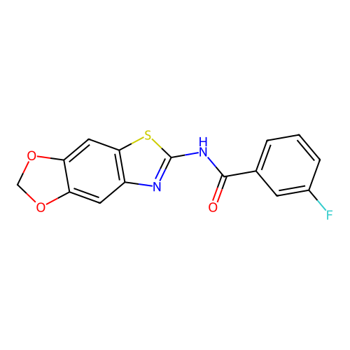 N-([1,3]dioxolo[4,5-f][1,3]benzothiazol-6-yl)-3-fluorobenzamide structure