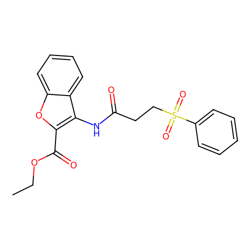 Ethyl 3-(3-(phenylsulfonyl)propanamido)benzofuran-2-carboxylate structure
