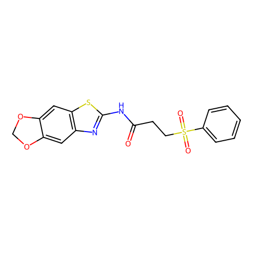3-(benzenesulfonyl)-N-([1,3]dioxolo[4,5-f][1,3]benzothiazol-6-yl)propanamide structure