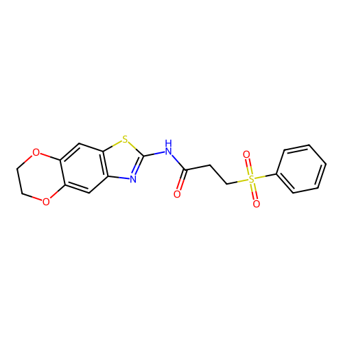 3-(benzenesulfonyl)-N-(6,7-dihydro-[1,4]dioxino[2,3-f][1,3]benzothiazol-2-yl)propanamide structure