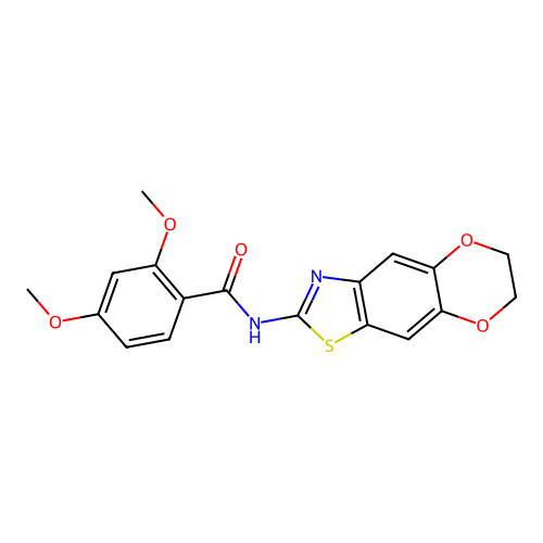 N-{10,13-dioxa-4-thia-6-azatricyclo[7.4.0.0^{3,7}]trideca-1,3(7),5,8-tetraen-5-yl}-2,4-dimethoxybenzamide structure