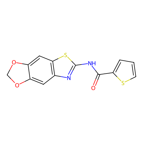 N-([1,3]dioxolo[4,5-f][1,3]benzothiazol-6-yl)thiophene-2-carboxamide structure