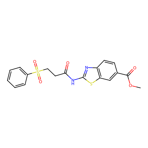 Methyl 2-[3-(benzenesulfonyl)propanoylamino]-1,3-benzothiazole-6-carboxylate structure