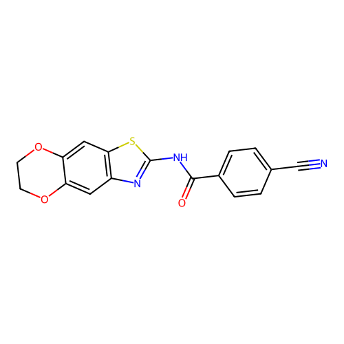 4-cyano-N-(6,7-dihydro-[1,4]dioxino[2,3-f][1,3]benzothiazol-2-yl)benzamide structure