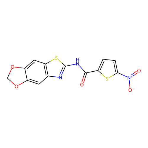 N-([1,3]dioxolo[4,5-f][1,3]benzothiazol-6-yl)-5-nitrothiophene-2-carboxamide structure