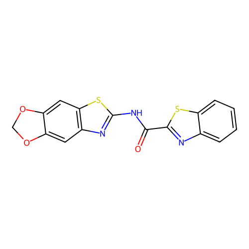 N-([1,3]dioxolo[4,5-f][1,3]benzothiazol-6-yl)-1,3-benzothiazole-2-carboxamide structure