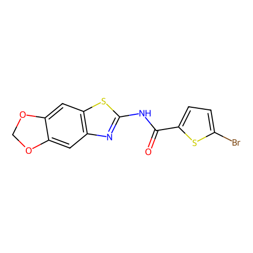 5-bromo-N-([1,3]dioxolo[4,5-f][1,3]benzothiazol-6-yl)thiophene-2-carboxamide structure