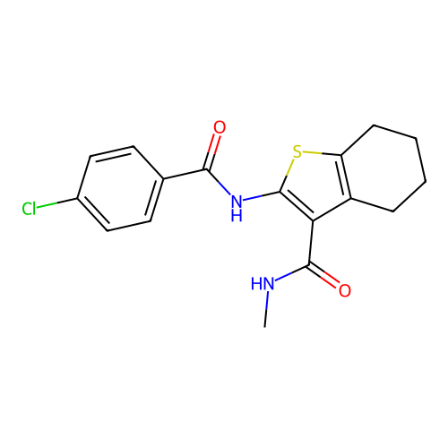 2-(4-chlorobenzamido)-N-methyl-4,5,6,7-tetrahydrobenzo[b]thiophene-3-carboxamide structure