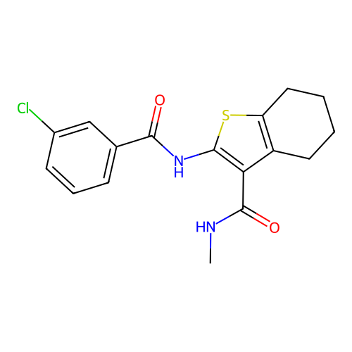 2-(3-chlorobenzamido)-N-methyl-4,5,6,7-tetrahydrobenzo[b]thiophene-3-carboxamide structure