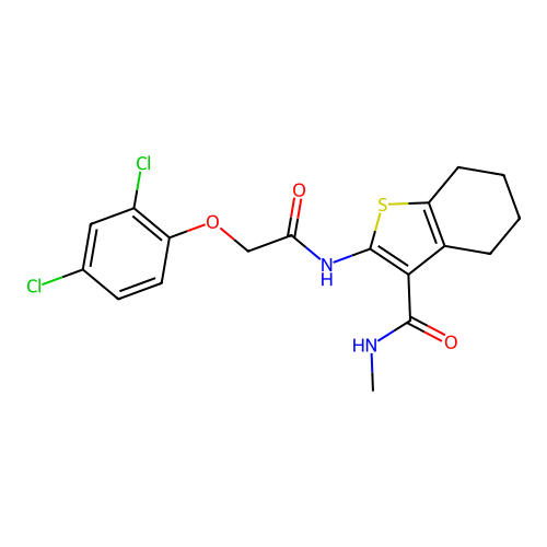 2-[2-(2,4-dichlorophenoxy)acetamido]-N-methyl-4,5,6,7-tetrahydro-1-benzothiophene-3-carboxamide structure