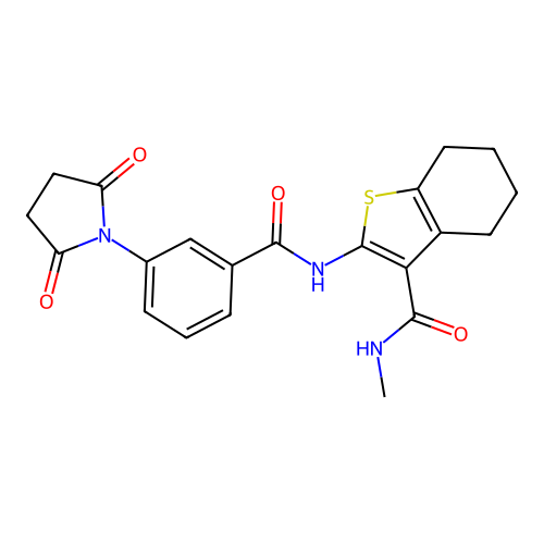 2-(3-(2,5-dioxopyrrolidin-1-yl)benzamido)-N-methyl-4,5,6,7-tetrahydrobenzo[b]thiophene-3-carboxamide structure